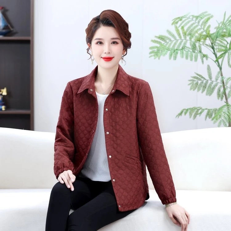 方领纯色格纹时尚长袖中老年女装加绒洋气新复古风气质大码春秋