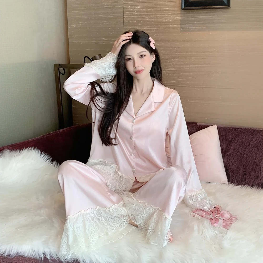 2024年新款睡衣女冰丝甜美公主风性感高级感春秋季长袖可外穿家居