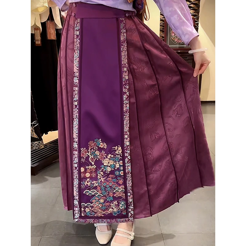 复古日记“桂枝”飞片可脱卸！西阵织绣花罗底香云纱马面裙25FQ168