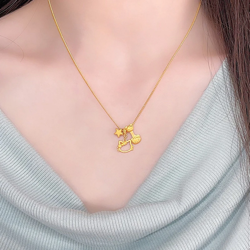 足金999凯蒂猫HelloKitty黄金项链纯金锁骨星星套链生日七夕送礼