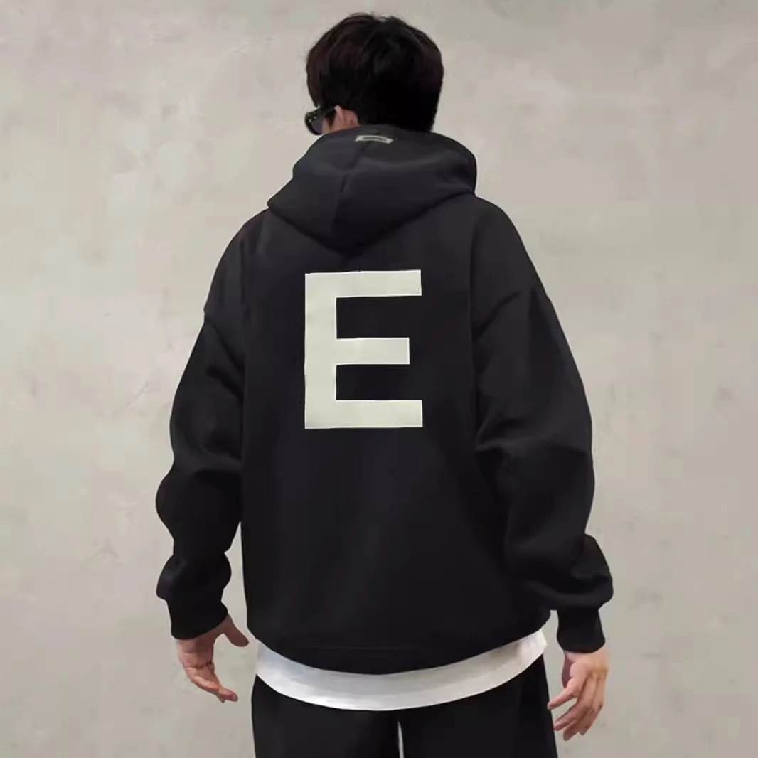 复线ESSENTIALS潮牌男女宽松春秋字母E连帽拉链加绒卫衣外套