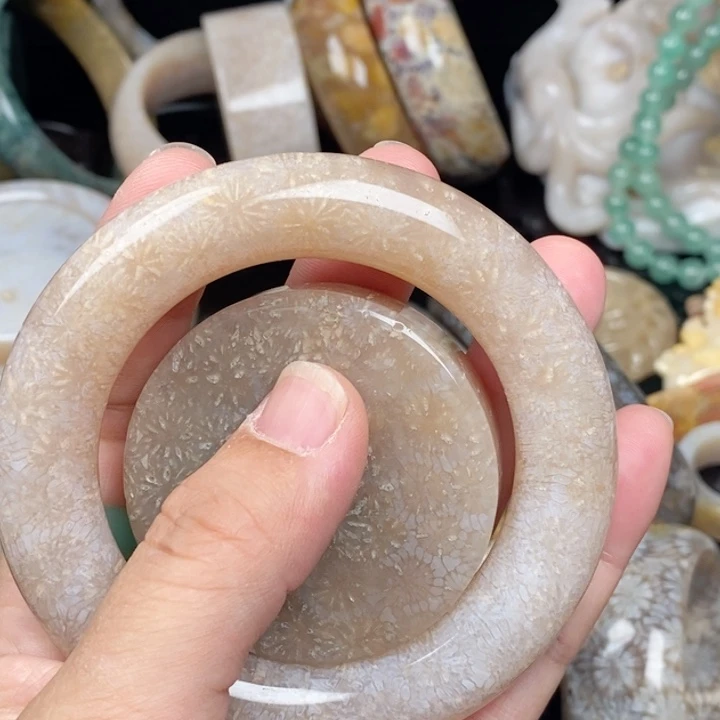 晶***猫未镶嵌手镯（圆镯）硅化玉