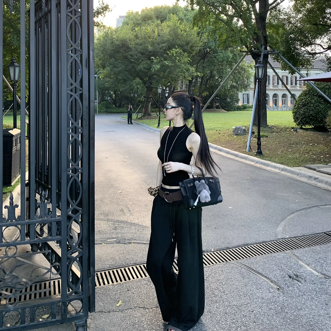 FBB limit扬子纱针织背心女无缝一体半高领无袖毛织上衣D253722R
