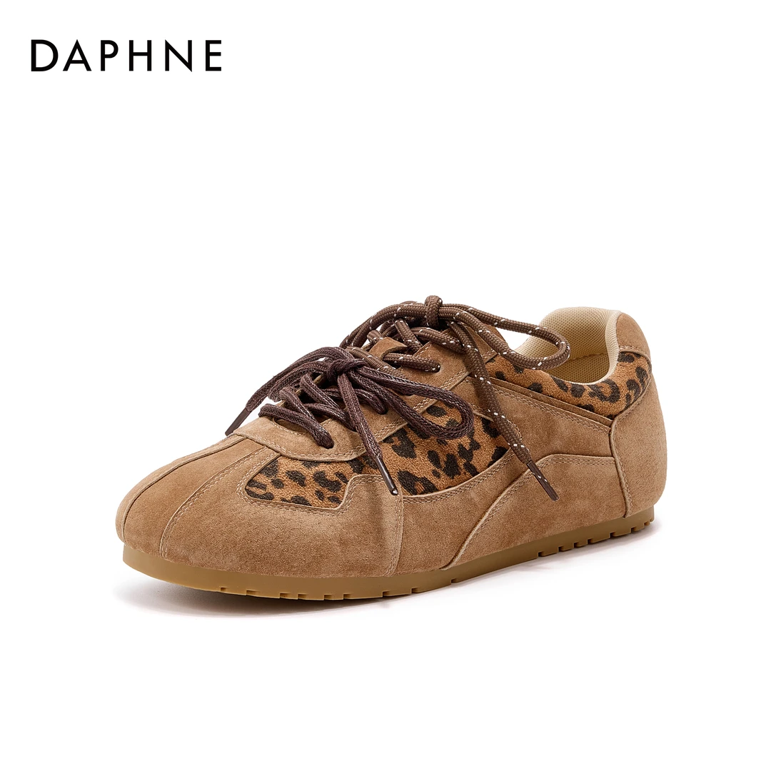 达芙妮百搭软底潮流运动鞋新款豹纹系带低帮休闲鞋