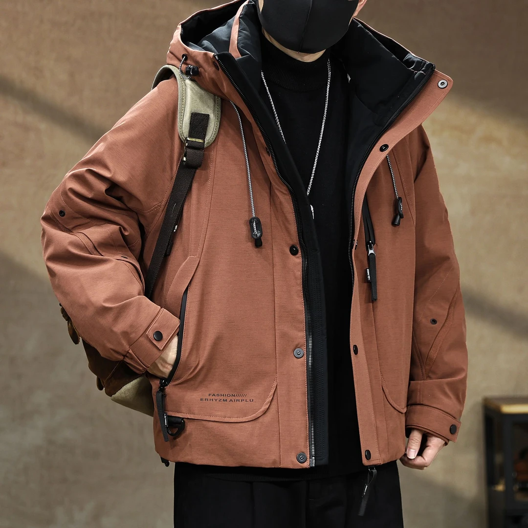 户外90白鸭绒连帽短款羽绒服男士磁吸扣冬季新款防寒保暖工装外套