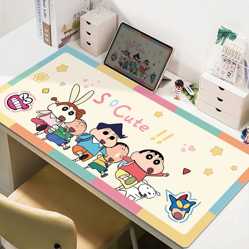 彩色蜡笔小新鼠标垫超大女生高颜值办公室电脑键盘垫家用学习桌垫