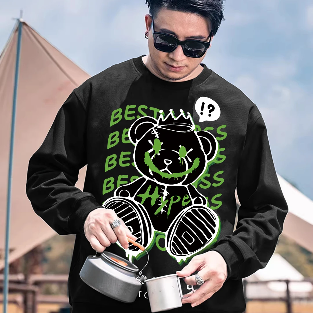 秋冬新款胖子男士圆领卫衣加肥加大码显瘦印花休闲宽松肥佬长袖衫