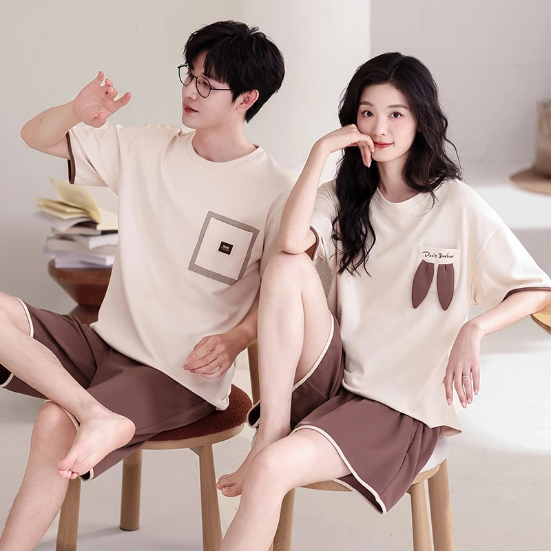 2025新款年夏季情侣睡衣纯棉薄款短袖一男一女夏天可爱家居服套装