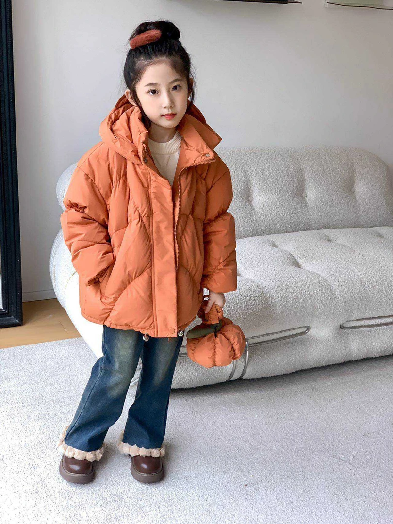 男女幼童可爱南瓜羽绒服中长款时尚加厚款