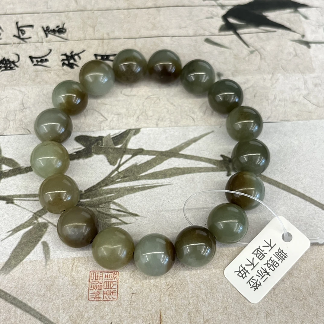 新疆和田玉手串且末蓝带糖约12mm17颗46克单圈圆珠手链