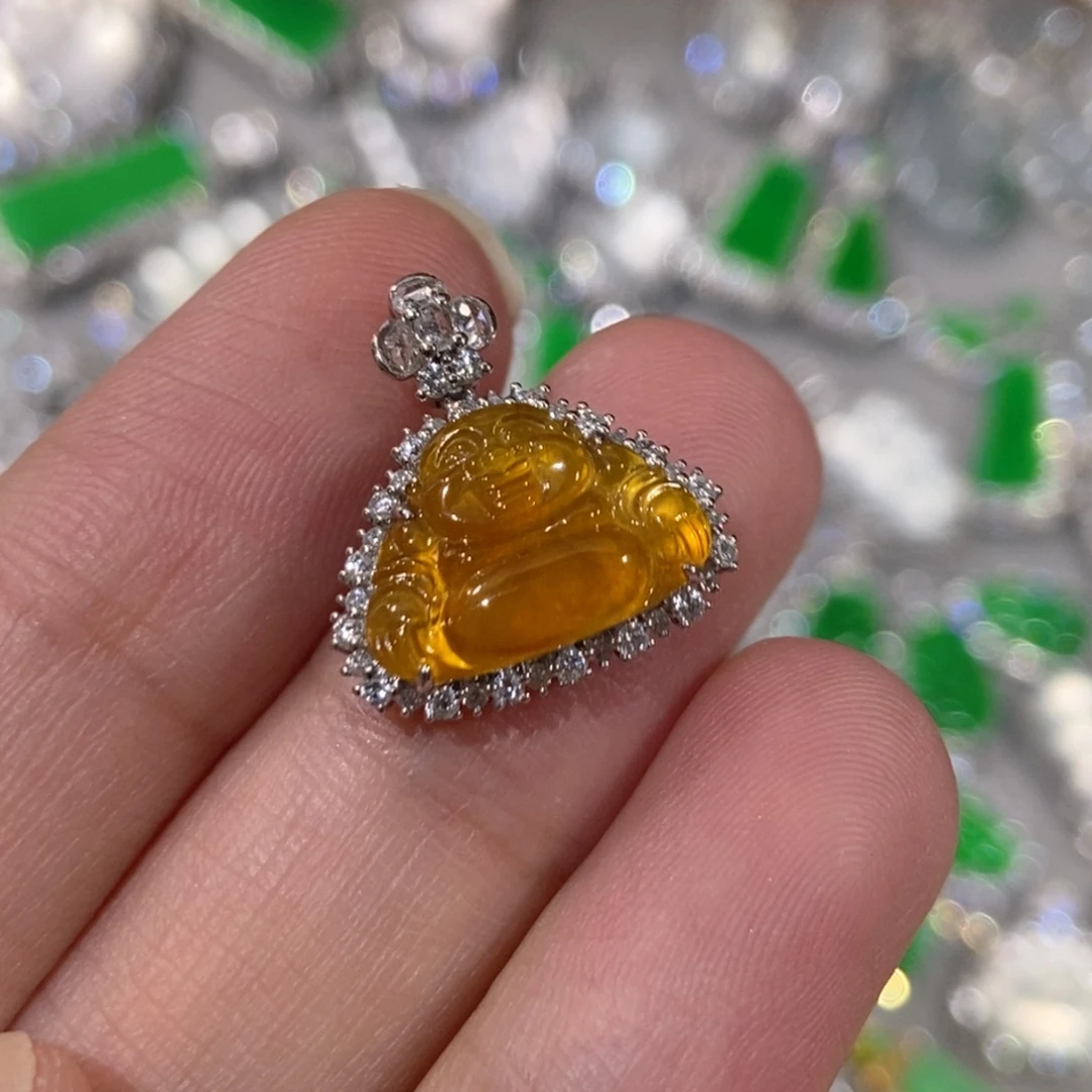 翡翠18K金镶嵌颈饰天然缅甸A货翡翠