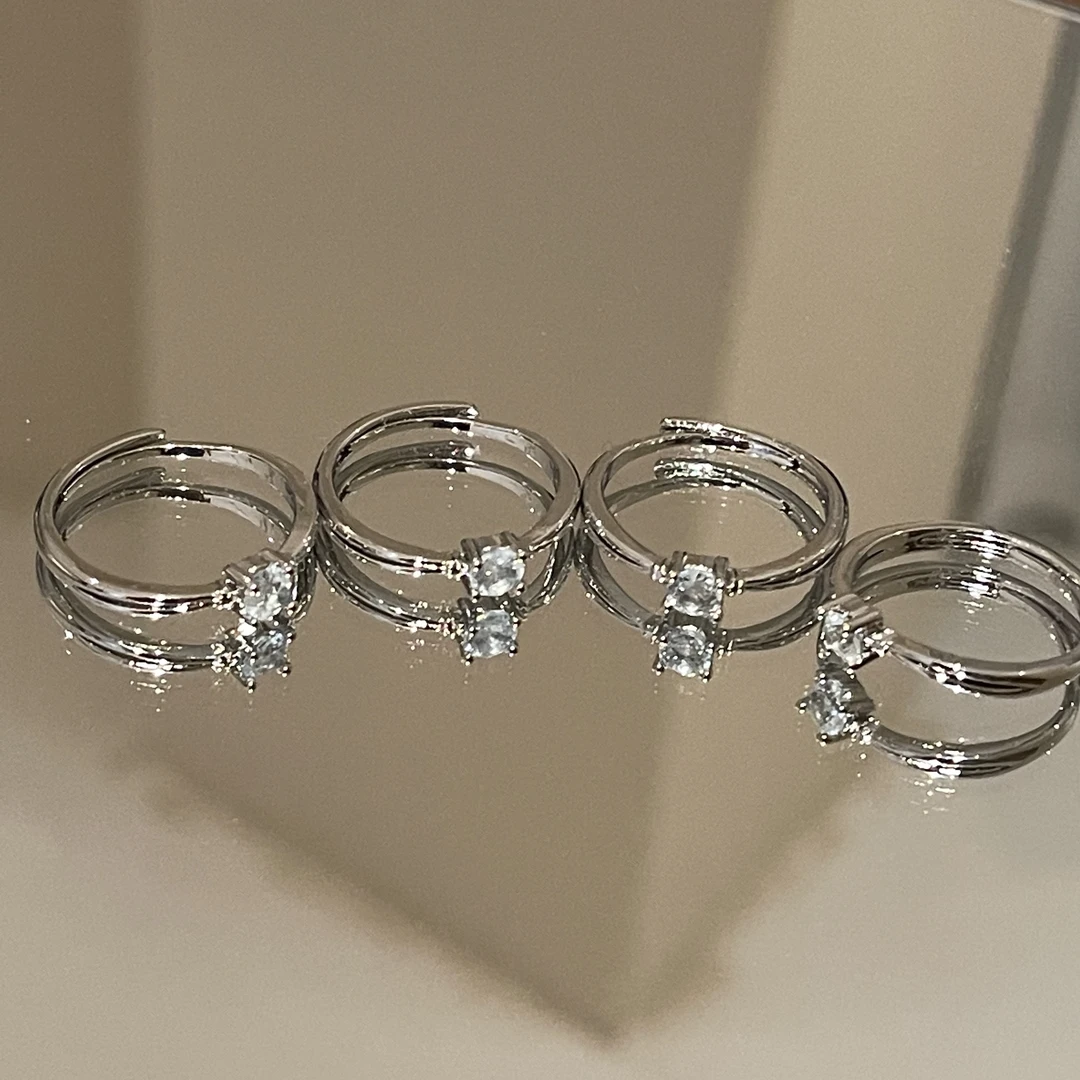 SG1779-［海蓝宝钻切镶嵌戒］合金戒指可调节均有瑕多样发