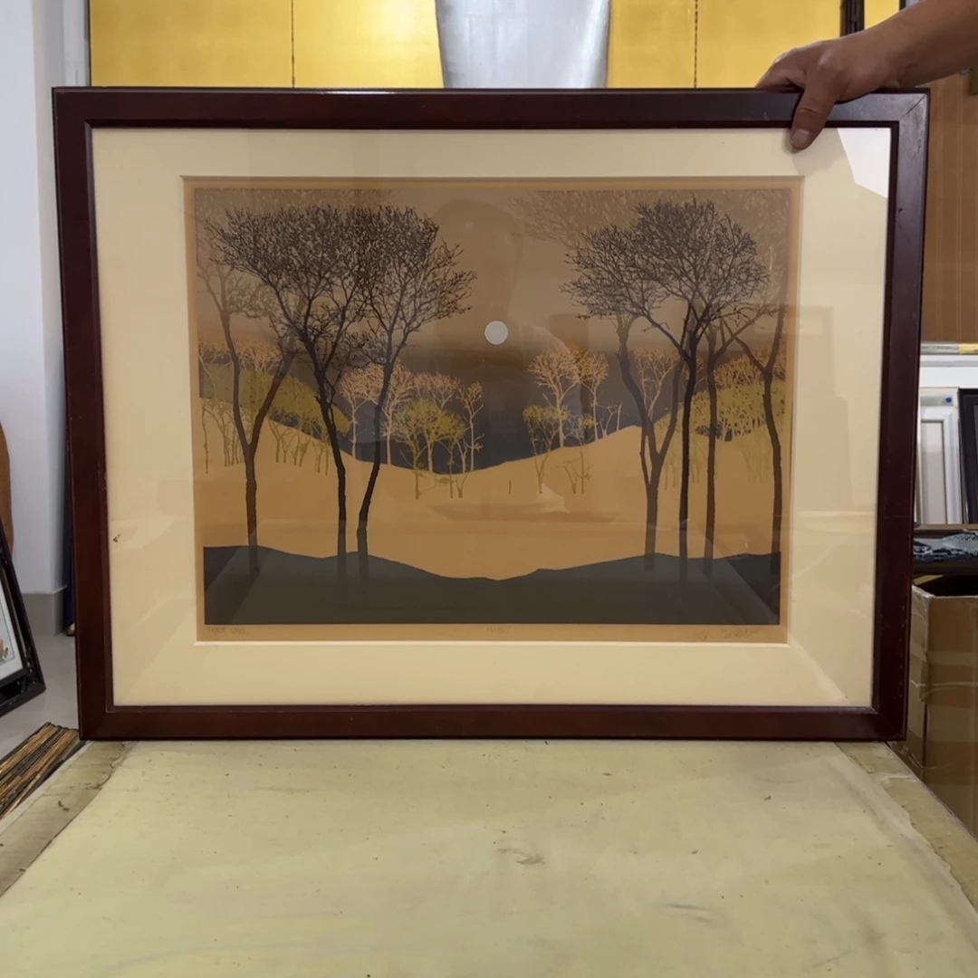 暮***阳绘画屏风框画茶空间设计