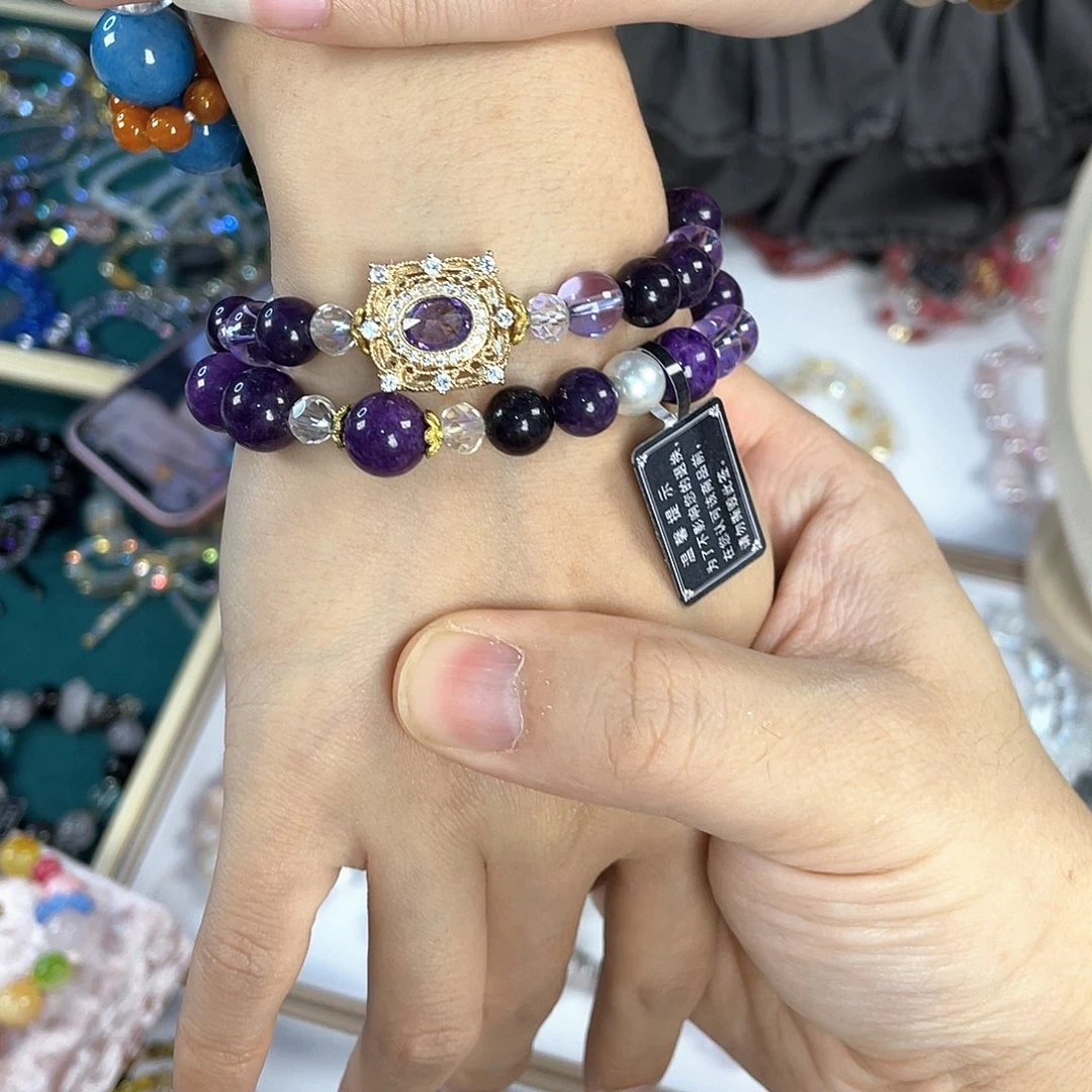 水晶手链银S925镀金镶嵌