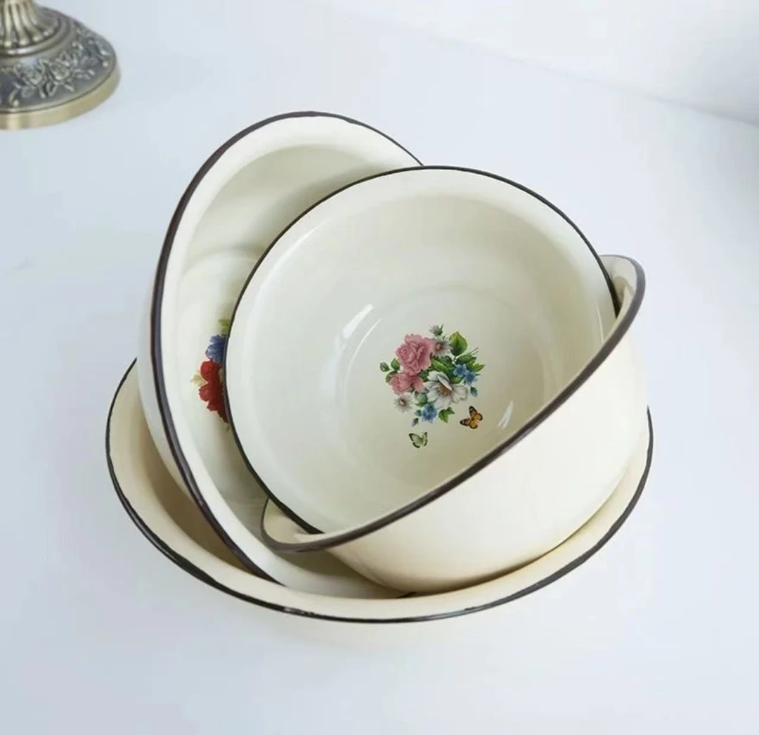 20公分珐琅搪瓷精华标盆 2个图案随机