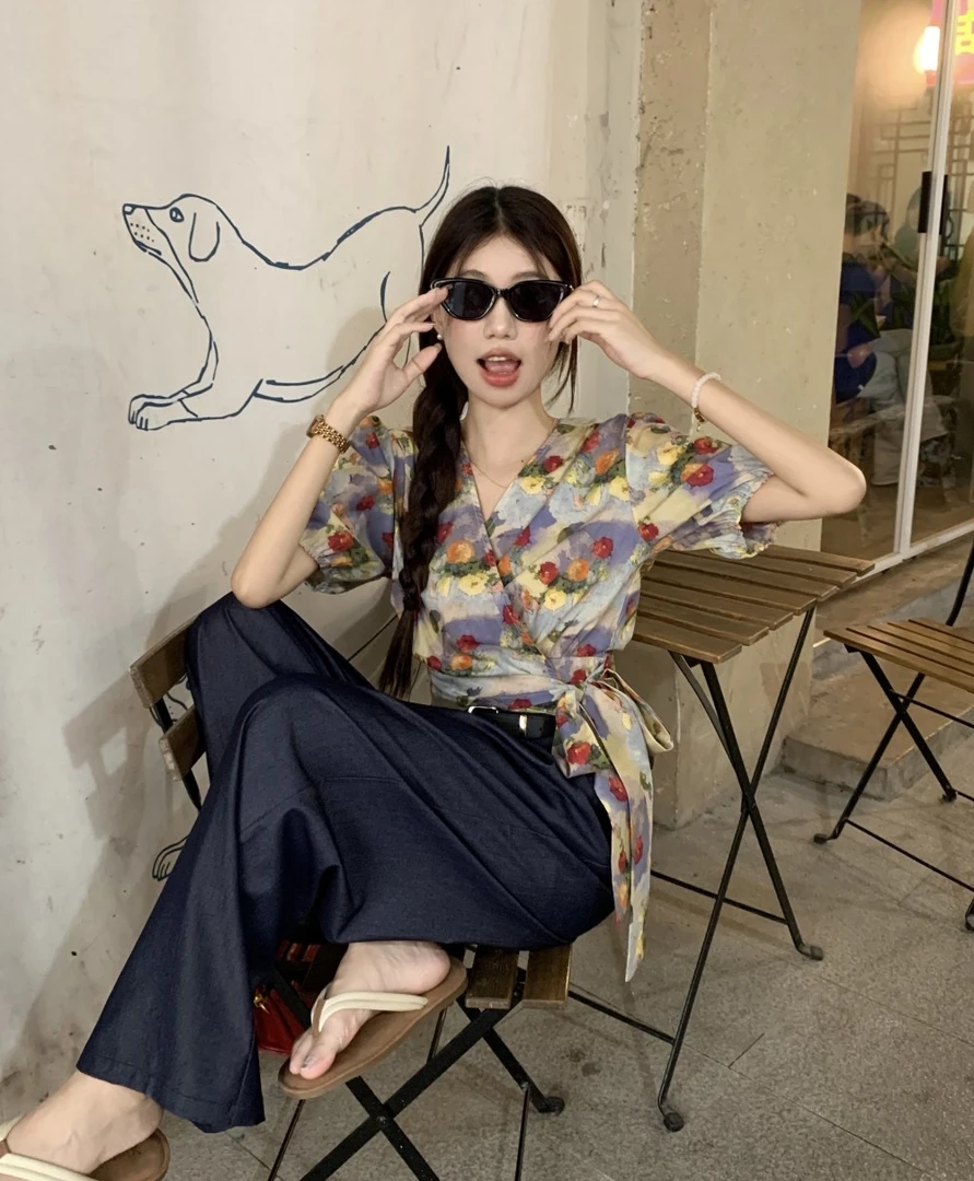 绑带设计港风女春秋新款宽松遮肉显瘦衬衣外搭百搭小众气质复古