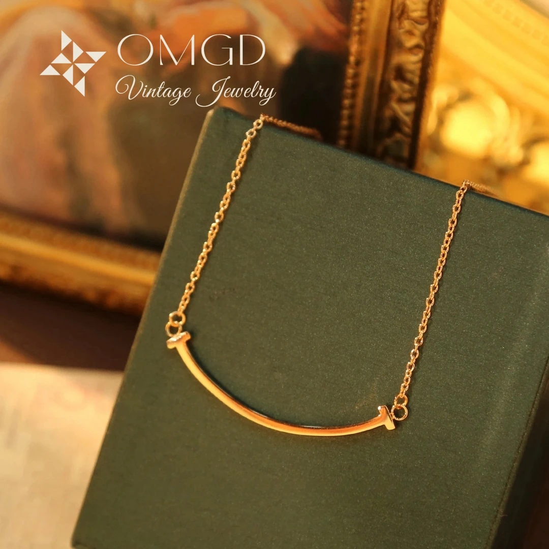 坠链均925银合成锆石 V金精工【A5013】微笑项链 设计款-WX