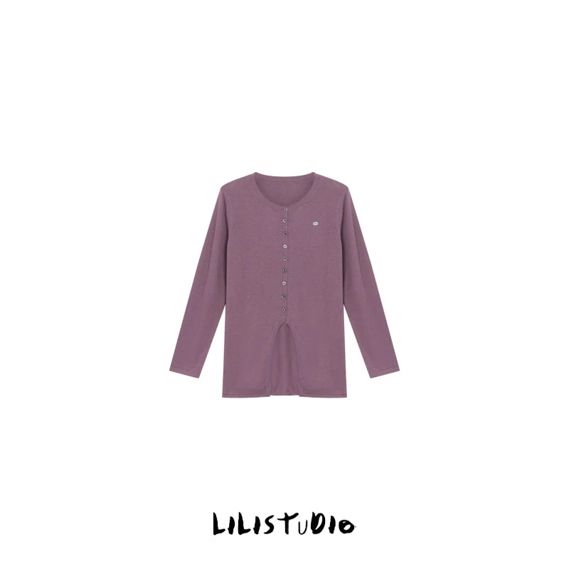 「柔紫雅衣」不理理夏季新款女装休闲舒适设计感衣摆长袖T恤女