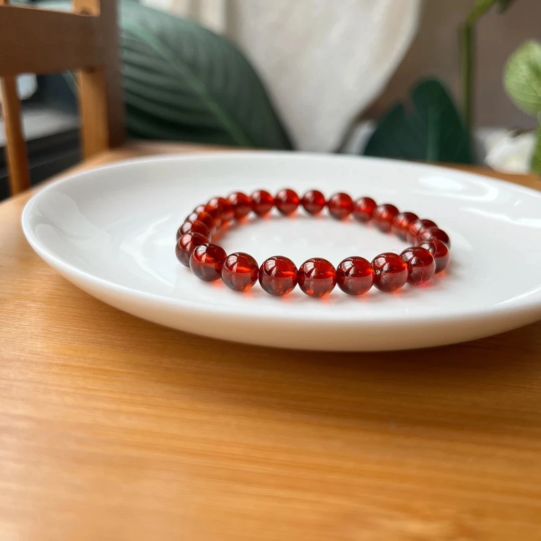 【珠宝厂长】约7.5mm+精品橙石榴石圆珠单圈手串