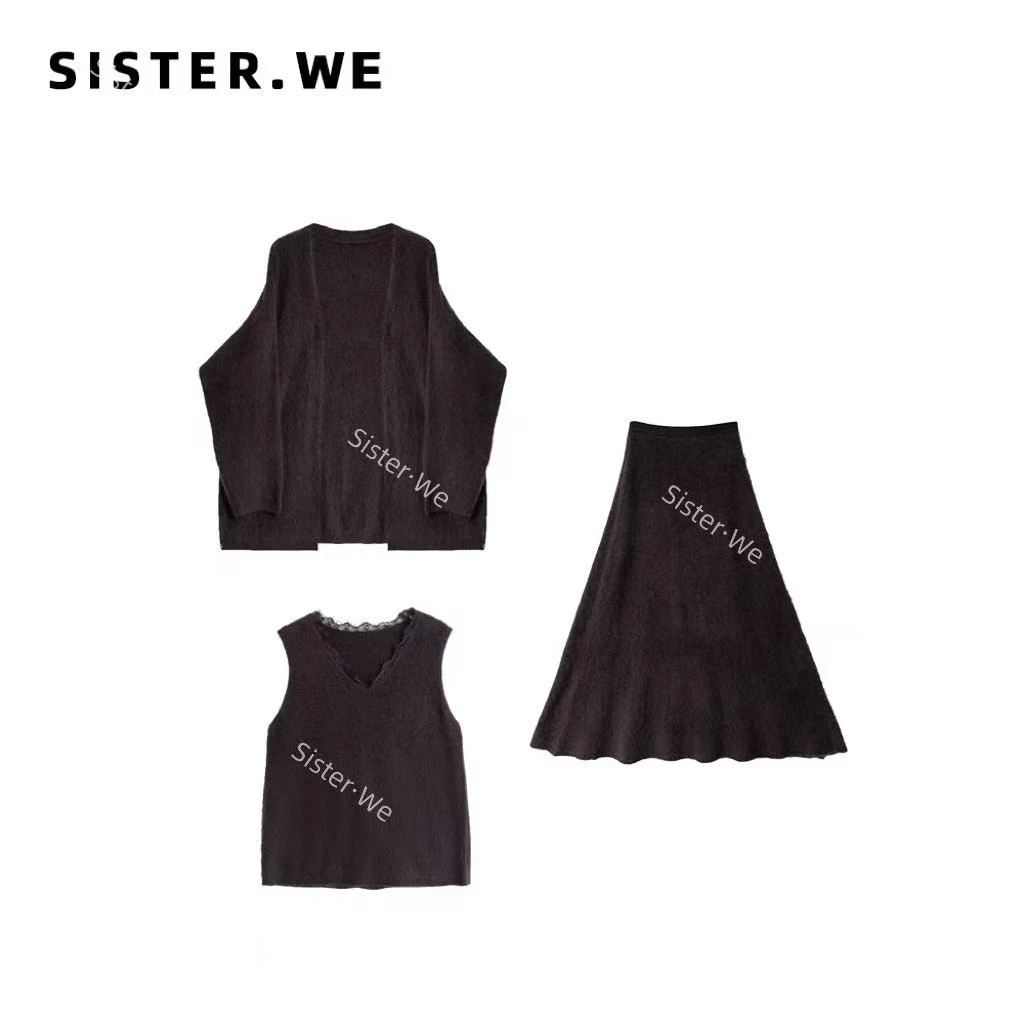 薇姐【墨池絮语】Sister·We法式复古上衣+背心+半身裙三件套6188