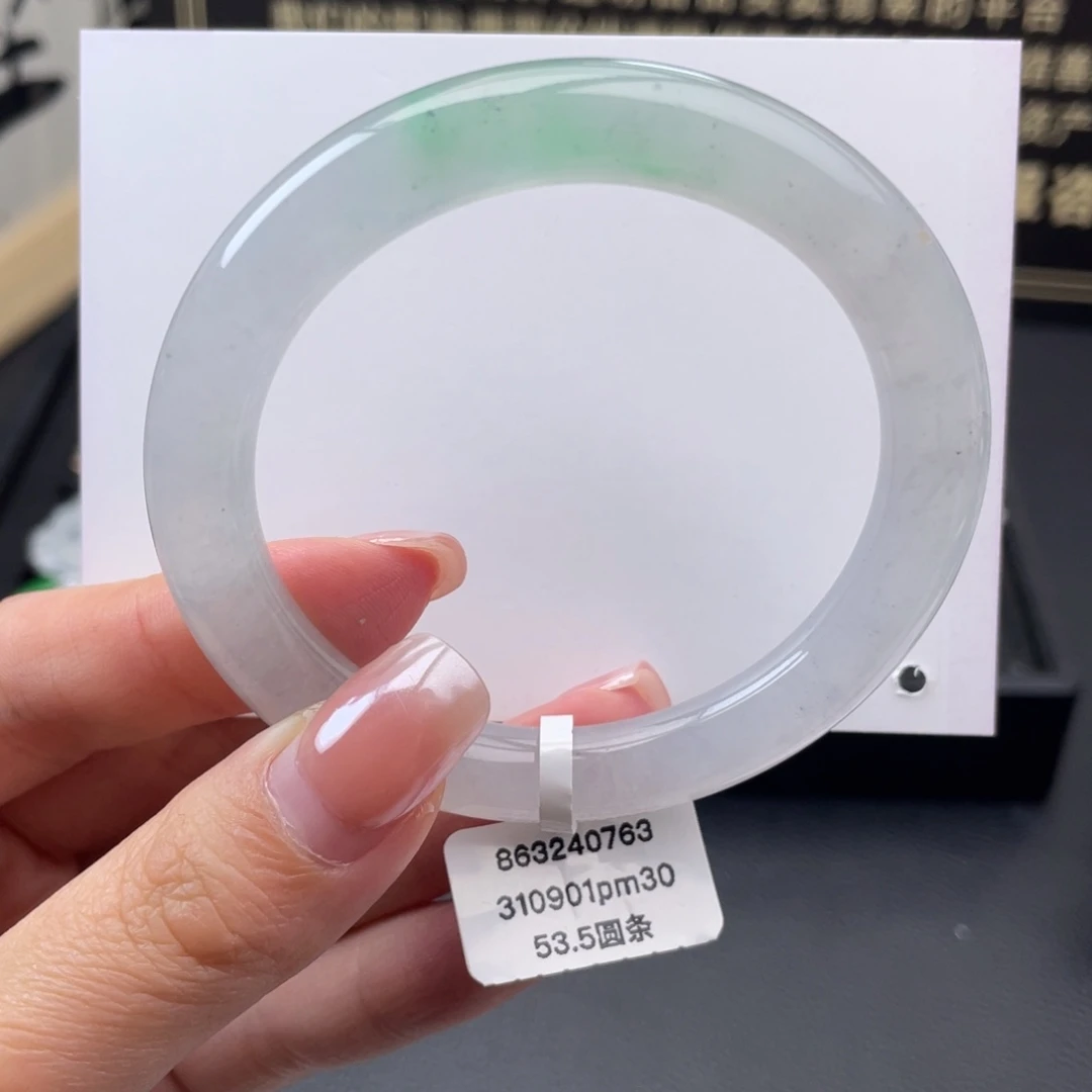 翡翠未镶嵌手镯圆条金丝绿