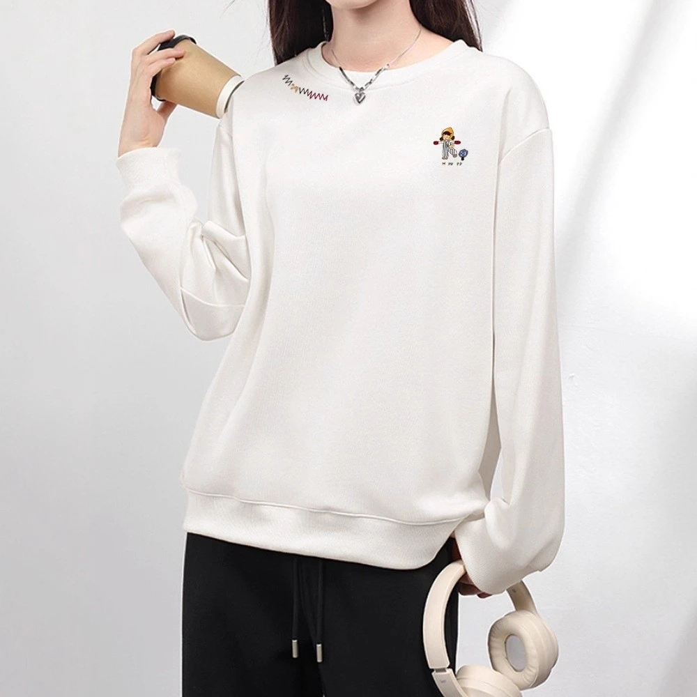 秋冬季新款小众卡通设计感长袖上衣女休闲外穿百搭宽松长袖卫衣女