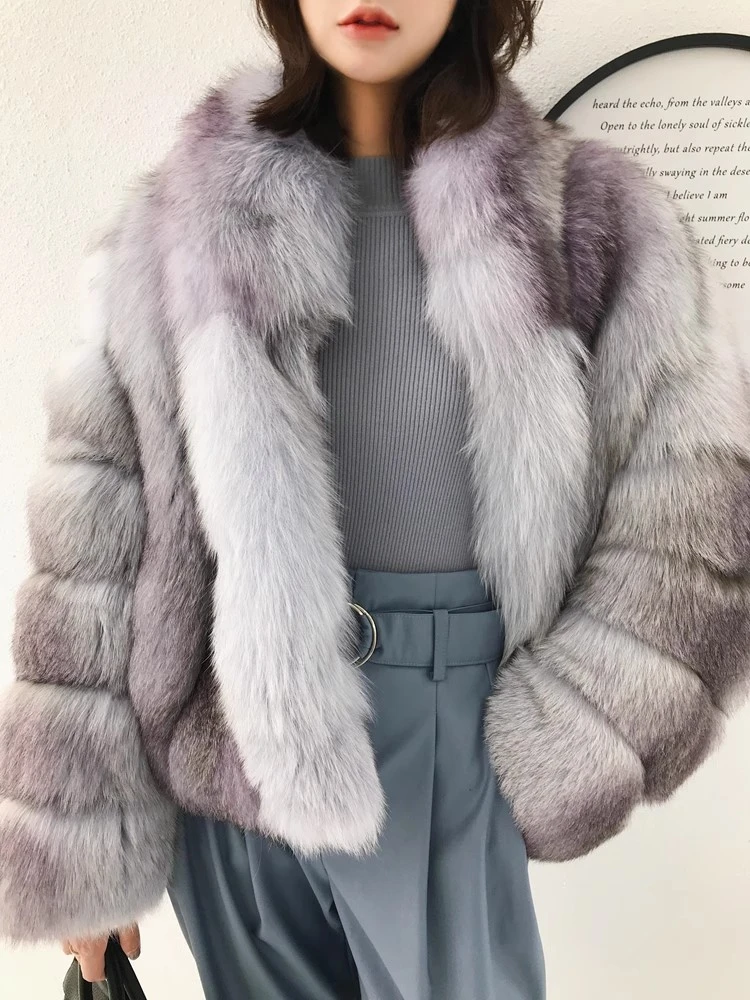 新冬季款女中长款一字狐整皮狐狸毛皮草领青果领法式裘皮大衣