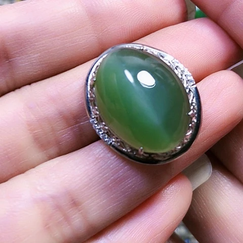 和田玉银S925镶嵌戒指