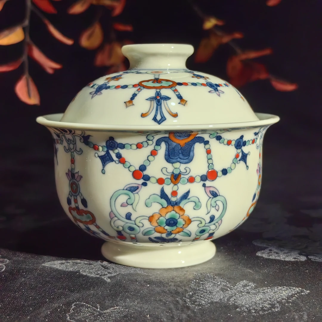 觅纤斗彩 连珠纹盖碗-125毫升 MQ412