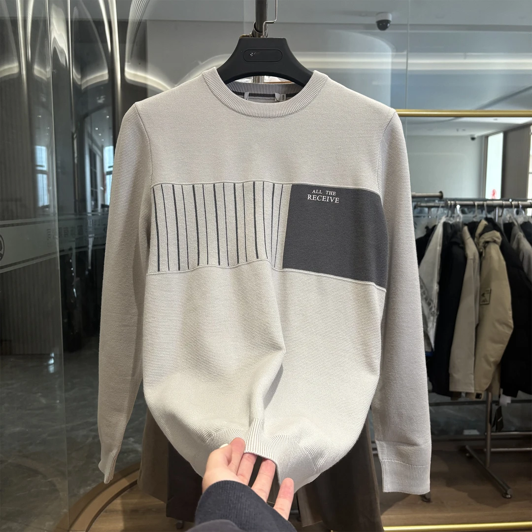 【H家】简约条纹！软糯舒适！秋冬新款时尚百搭圆领针织衫打底毛衣男