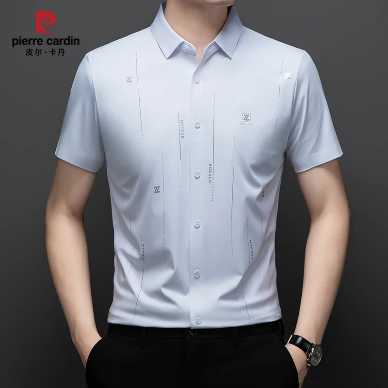 皮尔卡丹2025夏季新款短袖衬衫男士中年商务休闲无痕免烫纯色衬衣