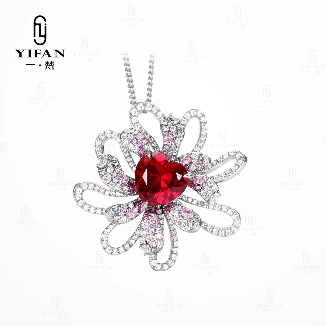 坠链均925银合成锆石 2090-【曼陀罗】红桃心花边时尚项链