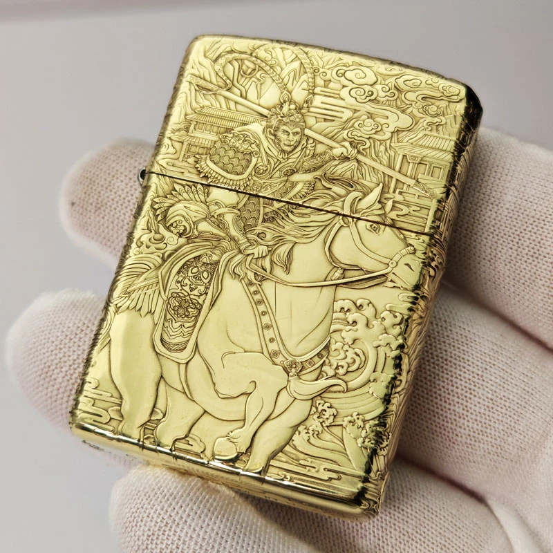 【老李鉴定】Zippo打火机正品168黄铜盔甲马上封侯五面精雕防风DYJ1