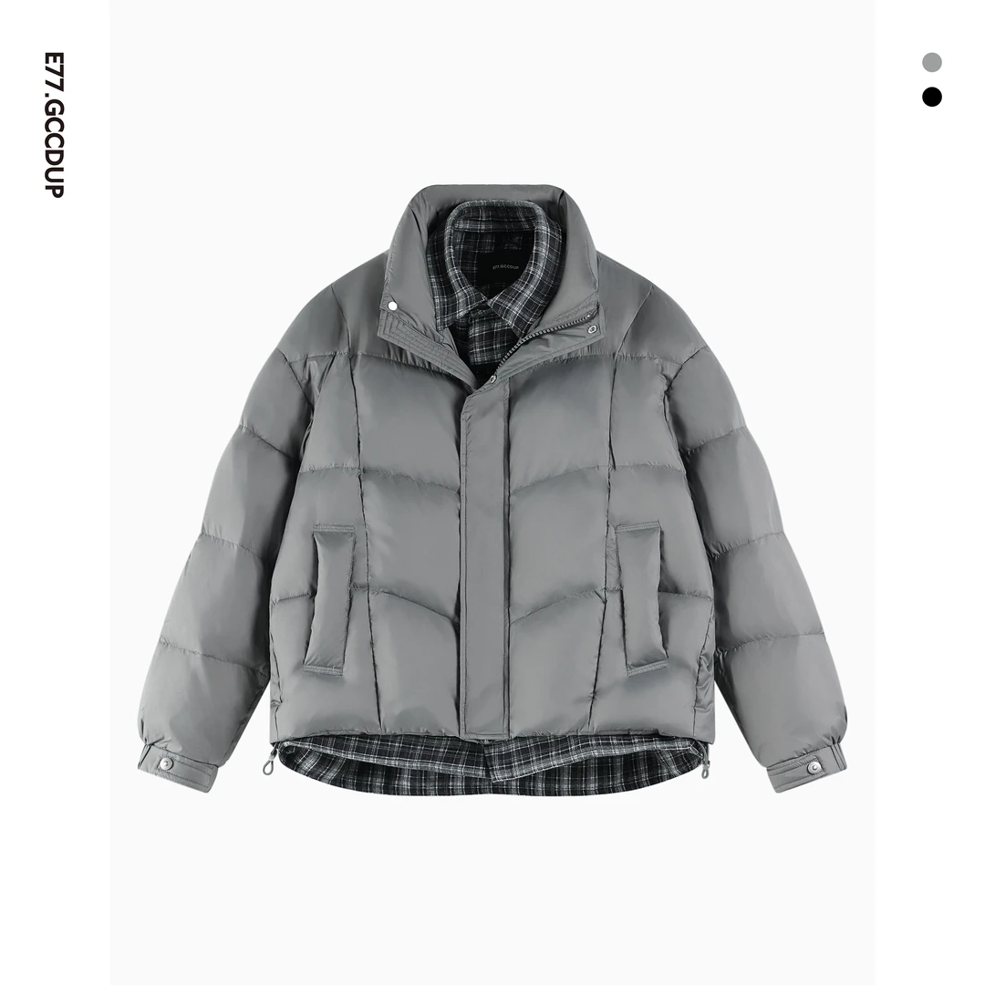 GCCDUPE77『约在冬季』格纹拼接叠穿假两件90白鸭绒简约保暖羽绒服