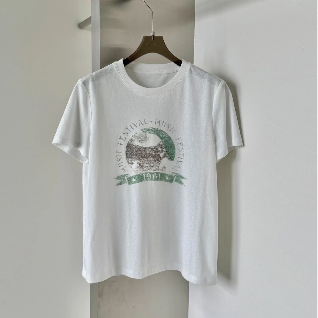 复古做旧休闲图案字母印花短袖T恤女 T8630