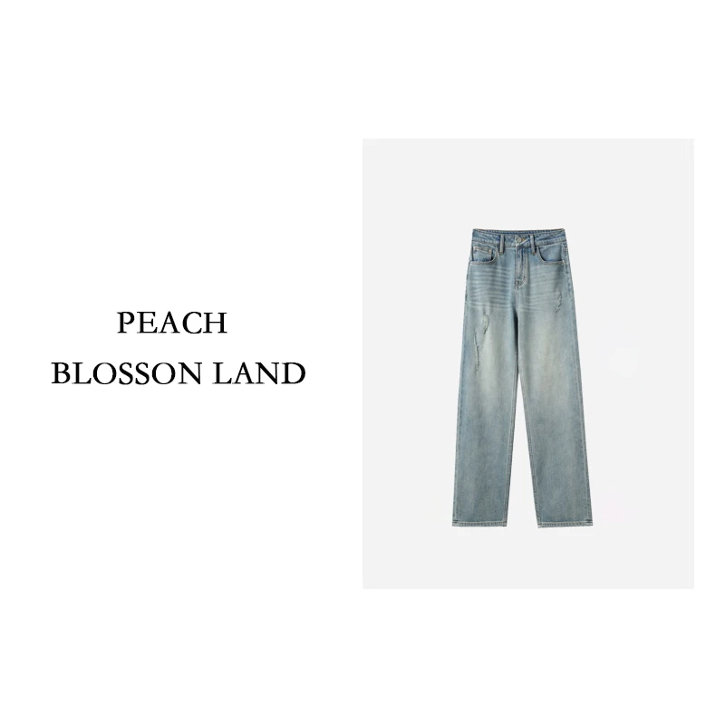 【花花专属】女士直筒裤破洞做旧龙宝宝刺绣牛仔裤GDNZ084