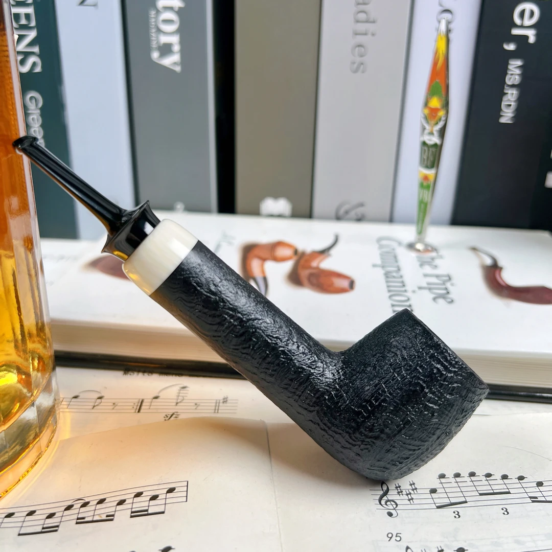 【风吹专属】黑色喷砂面水波纹长柄罗瓦、德富水管烟斗，全手工孙正卿