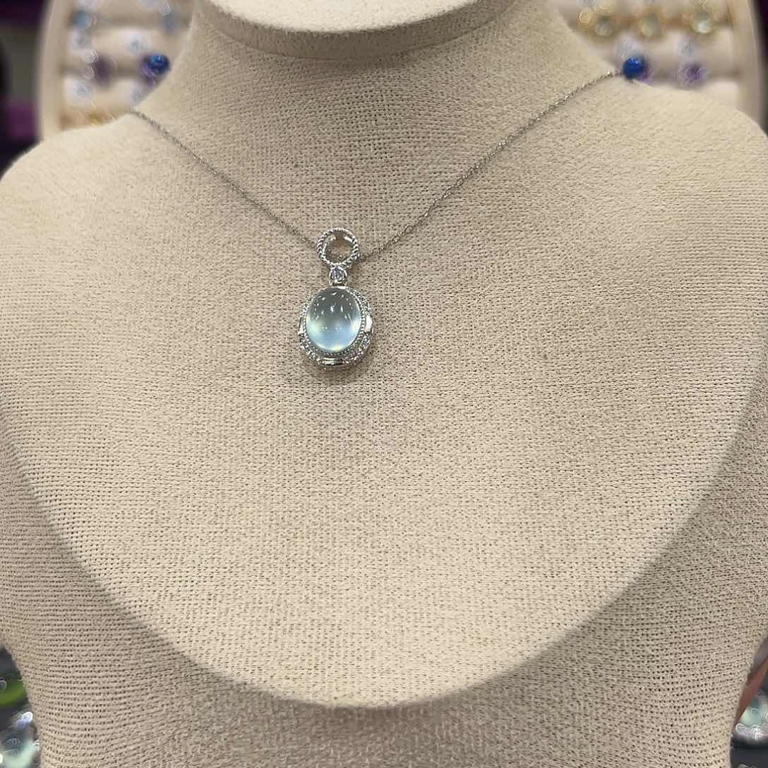 V***.蛇纹石玉银S925镶嵌女款吊坠