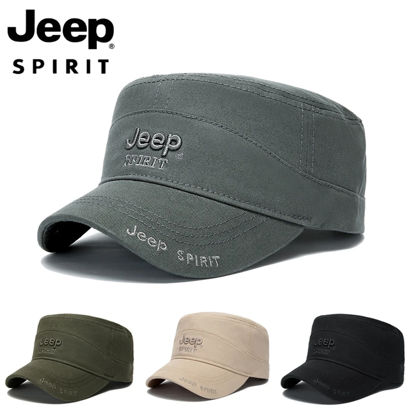 吉普jeep新款春秋男士纯棉帽子平顶遮阳帽户外防晒休闲遮阳鸭舌帽