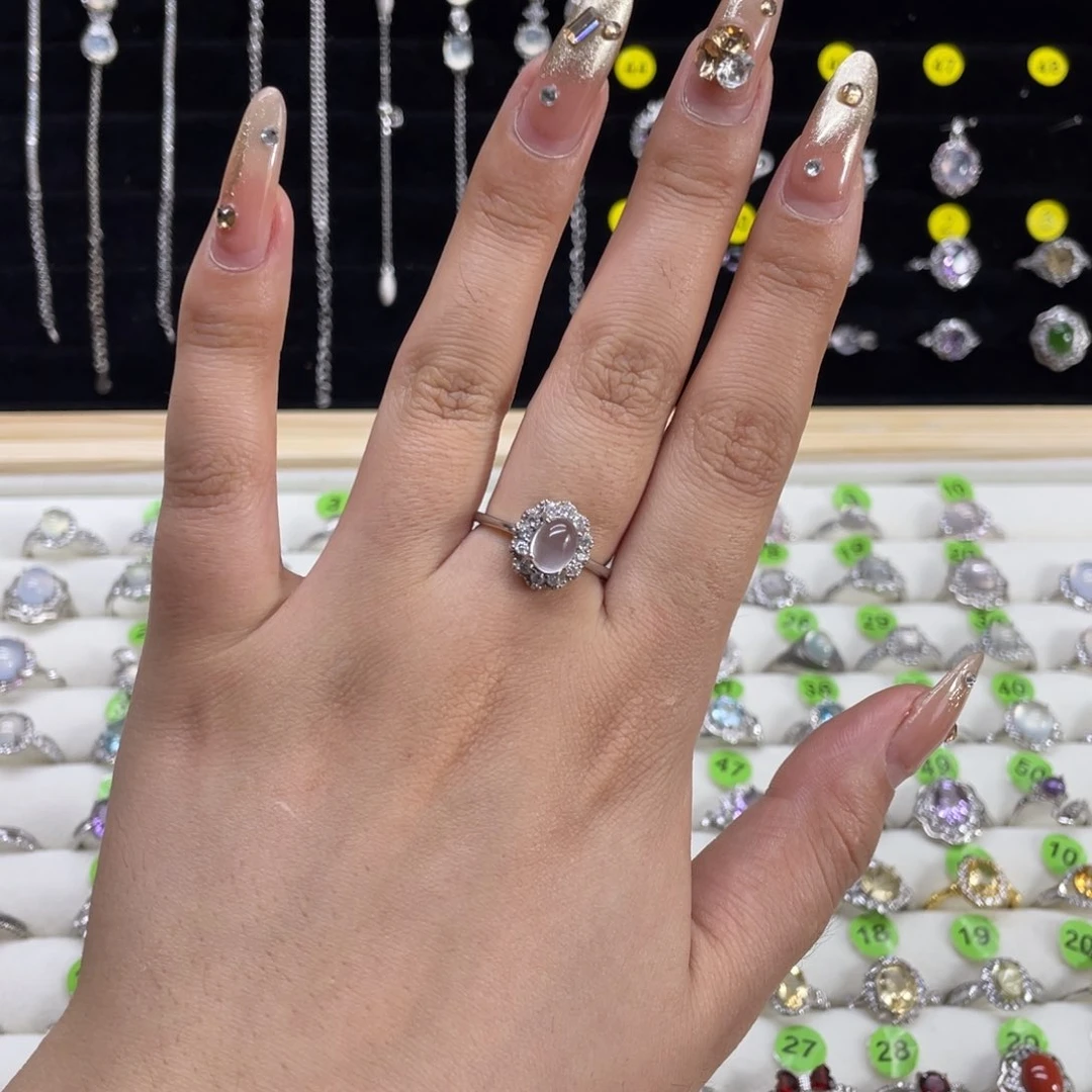 芙蓉石戒指银S925镶嵌