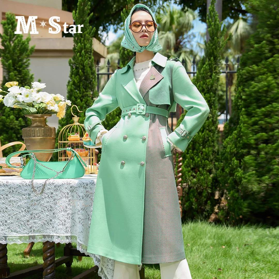 【媛媛女王专享】M-Star拼接风千鸟格风衣外套 SESG111521