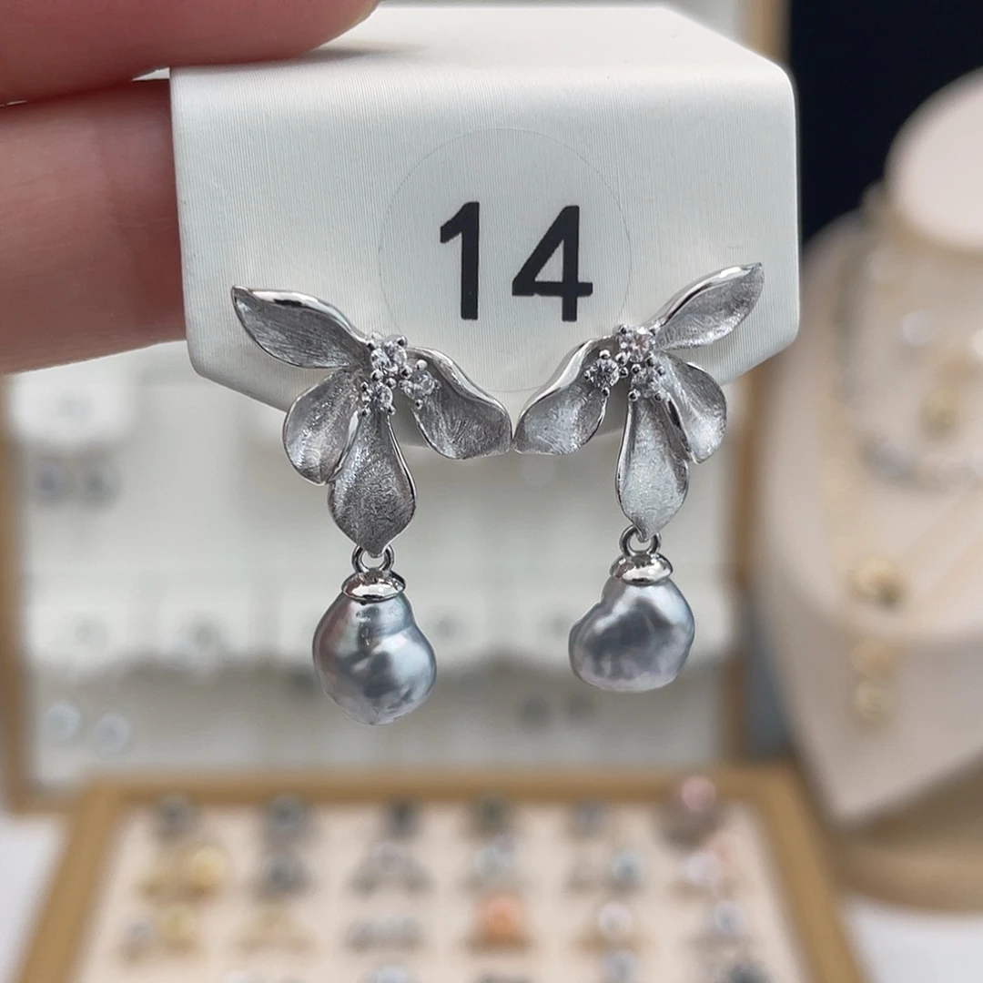 海水珍珠耳饰银S925镶嵌