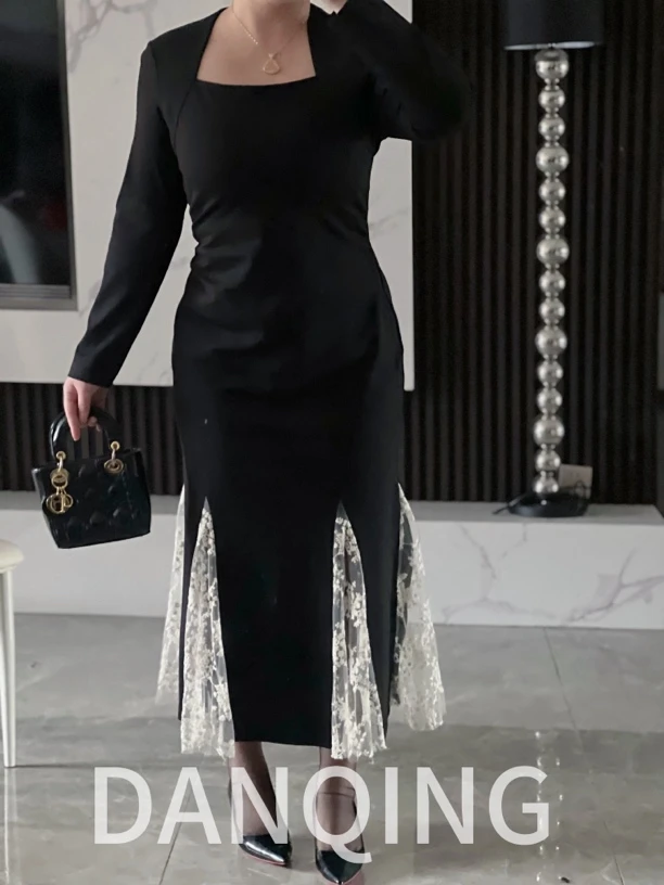 大码女装高级感法式复古小众蕾丝拼接修身显瘦鱼尾裙200斤