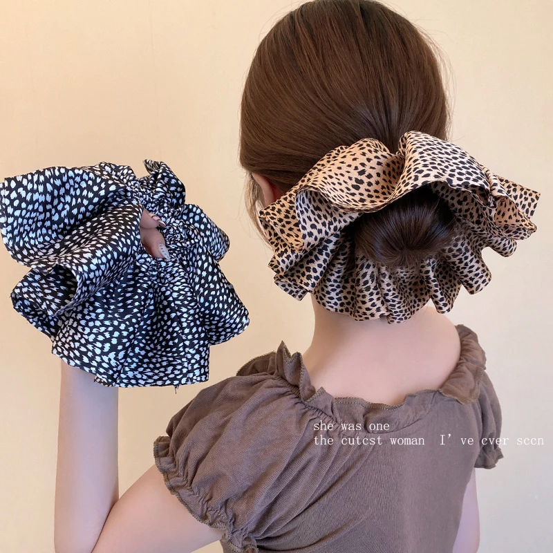 豹纹波点大肠发圈高级复古法式扎头发头花头绳女新款气质发饰头绳