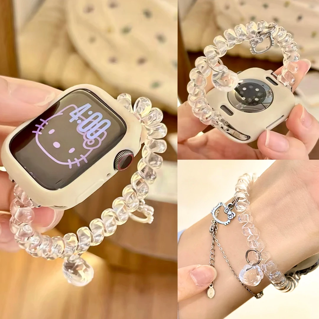 适用苹果手表s11表带透明发圈iwatch女Apple watch腕带10保护9套8