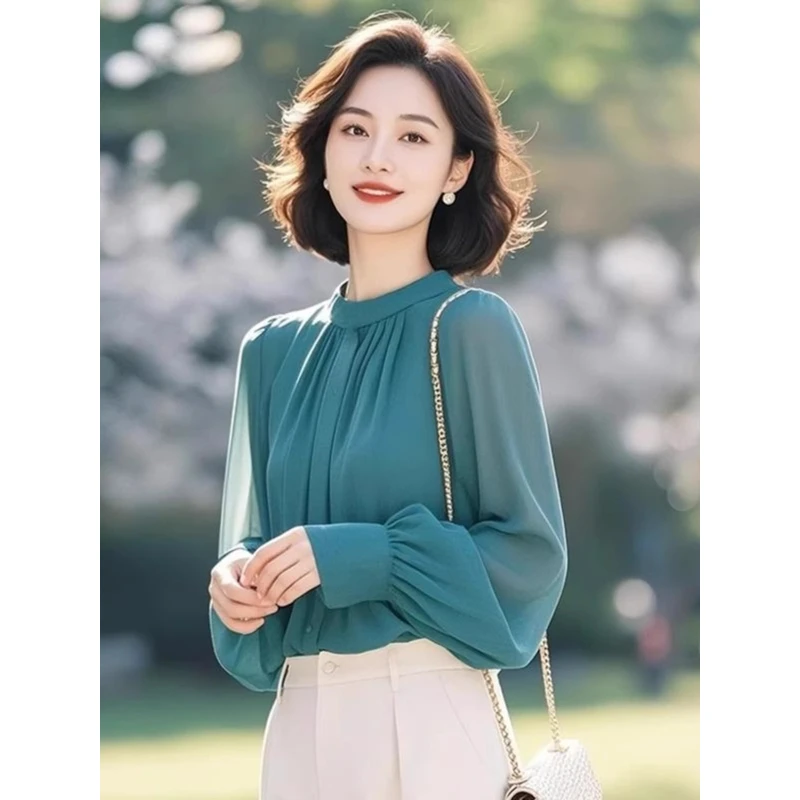 2025年新款春小个子轻奢设计感小众高级超好看法式绿色衬衫女款