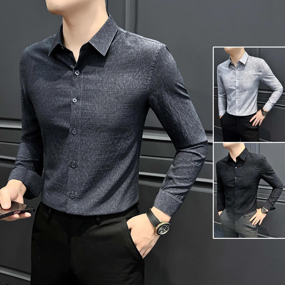 长袖衬衫爆款2025新款秋季高品质高级感休闲商务气质修身衬衣男款