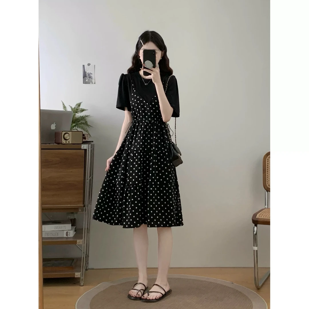 新疆包邮【F821】假两件连衣裙-衣长105