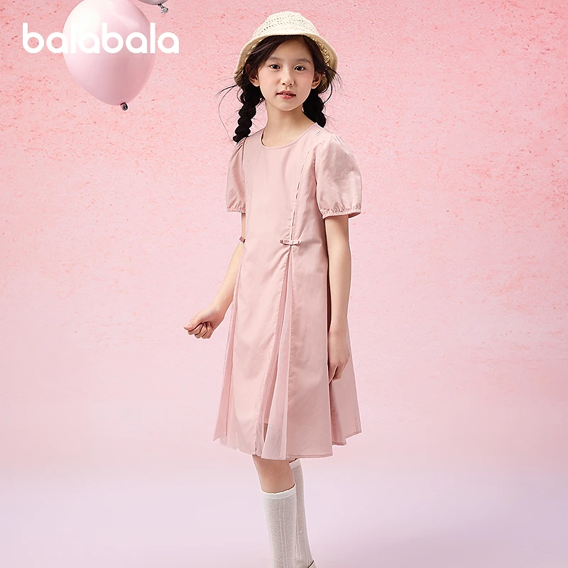 巴拉巴拉女童裙子儿童连衣裙精致新款夏装中大童蝴蝶结甜美时尚