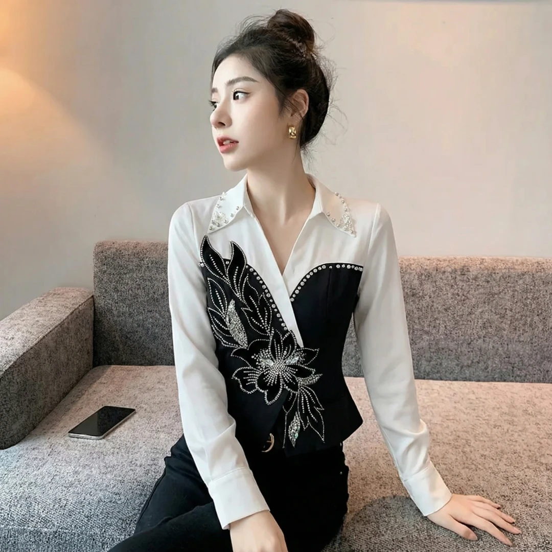 【芙娜妮】新款2025秋冬不规则女装上衣轻奢打底上衣衬衫F2531282A